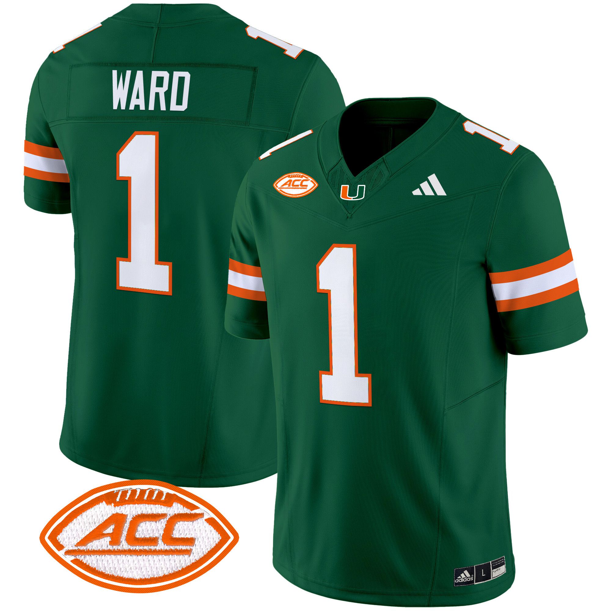 Men Miami Hurricanes #1 Ward Green 2024 Vapor Limited NCAA Jersey style 1